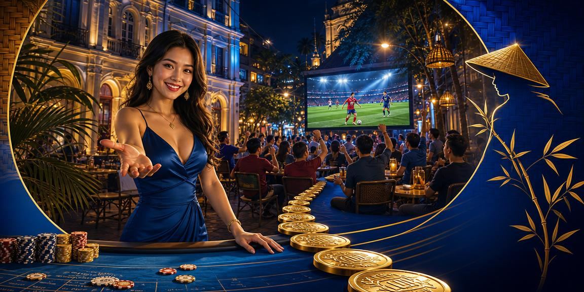 Người dùng tại TP. Hồ Chí Minh theo dõi trận bóng đá và đặt cược trực tuyến với chiếc nón lá truyền thống